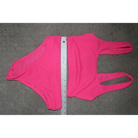 Billabong Neon Pink Smocked Bikini Set Scoop Neck High Cut Two Piece Small - Picture 6 of 9